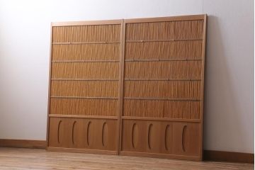 レトロ家具　竹の桟が和空間を高める御簾戸2枚セット(簾戸、簀戸、葭戸、夏障子、夏戸、窓、葦戸)(R-040932)