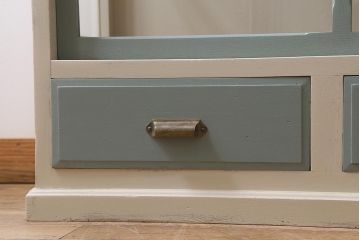 ペイント家具　大正昭和初期　三方ガラス　天板リメイク　フレンチスタイルにおすすめなガラスケース(ショーケース、陳列棚、飾り棚)(R-040936)