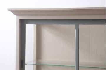 ペイント家具　大正昭和初期　三方ガラス　天板リメイク　フレンチスタイルにおすすめなガラスケース(ショーケース、陳列棚、飾り棚)(R-040936)