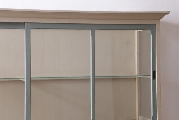 ペイント家具　大正昭和初期　三方ガラス　天板リメイク　フレンチスタイルにおすすめなガラスケース(ショーケース、陳列棚、飾り棚)(R-040936)