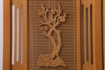 アンティーク家具　昭和中期　四君子(しくんし)　上質な空間作りにおすすめの四連折り畳み式パーテーション(衝立、仕切り)(R-040937)