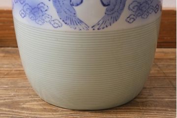 アンティーク雑貨　和製アンティーク　鶴の図　淡い色味が優しげな瀬戸火鉢(鉢カバー)(R-040998)