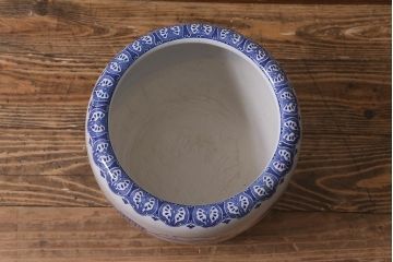 アンティーク雑貨　和製アンティーク　山水図　風情溢れる瀬戸火鉢(鉢カバー、手あぶり)(R-040999)