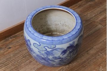 アンティーク雑貨　昭和初期　山水図　風情溢れる瀬戸火鉢(鉢カバー)(R-041001)