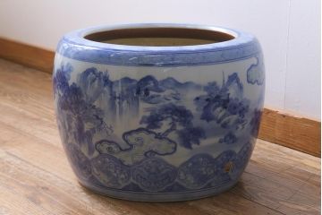 アンティーク雑貨　昭和初期　山水図　風情溢れる瀬戸火鉢(鉢カバー)(R-041001)