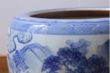 アンティーク雑貨　昭和初期　山水図　風情溢れる瀬戸火鉢(鉢カバー)(R-041001)