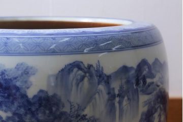 アンティーク雑貨　昭和初期　山水図　風情溢れる瀬戸火鉢(鉢カバー)(R-041001)
