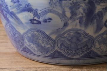 アンティーク雑貨　昭和初期　山水図　風情溢れる瀬戸火鉢(鉢カバー)(R-041001)