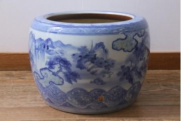 アンティーク雑貨　昭和初期　山水図　風情溢れる瀬戸火鉢(鉢カバー)(R-041001)