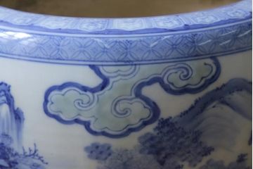 アンティーク雑貨　昭和初期　山水図　風情溢れる瀬戸火鉢(鉢カバー)(R-041001)