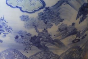 アンティーク雑貨　昭和初期　山水図　風情溢れる瀬戸火鉢(鉢カバー)(R-041001)