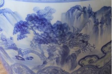 アンティーク雑貨　昭和初期　山水図　風情溢れる瀬戸火鉢(鉢カバー)(R-041001)