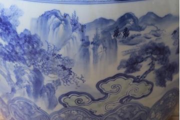 アンティーク雑貨　昭和初期　山水図　風情溢れる瀬戸火鉢(鉢カバー)(R-041001)