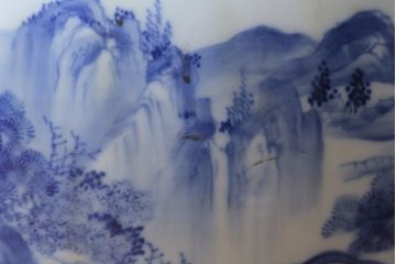 アンティーク雑貨　昭和初期　山水図　風情溢れる瀬戸火鉢(鉢カバー)(R-041001)