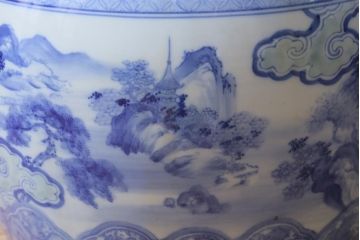 アンティーク雑貨　昭和初期　山水図　風情溢れる瀬戸火鉢(鉢カバー)(R-041001)