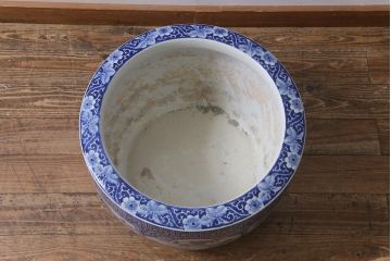 アンティーク雑貨　昭和初期　牡丹・山水図　風情溢れる瀬戸火鉢(鉢カバー)(R-041002)