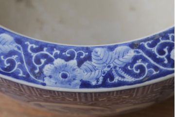 アンティーク雑貨　昭和初期　牡丹・山水図　風情溢れる瀬戸火鉢(鉢カバー)(R-041002)