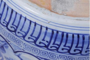 アンティーク雑貨　昭和初期　牡丹・山水図　風情溢れる瀬戸火鉢(鉢カバー)(R-041002)