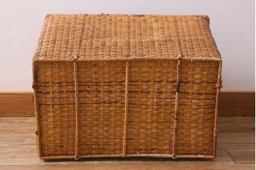 アンティーク雑貨　温もりあふれる素朴なアンティークバスケット(鞄、カゴ、収納)(R-041005)