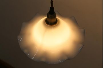 イギリスヴィンテージ照明　可愛らしいフリルシェードのペンダントライト(ランプシェード、天井照明、ビンテージ)(R-041017)
