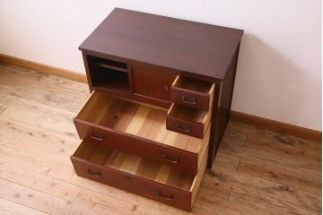 アンティーク家具　ヒノキ材天板リメイク　レトロなチェスト(サイドキャビネット、収納棚、テレビ台)(R-041032)