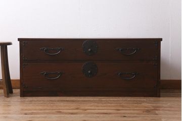 ラフジュ工房オリジナル　古金具リメイク　前板栗材　ヒノキ材　フラップダウン扉が使いやすい和モダンなコーナーテレビ台(キャビネット、テレビボード、収納棚)(R-041040)