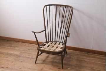 ヴィンテージ家具　ERCOL(アーコール)　エバーグリーン　ハイバック　クラシカルな佇まいが魅力の1人掛けイージーチェア(ラウンジチェア、アームチェア、椅子、ソファ、ビンテージ)(R-041044)