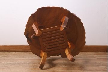 中古　民芸家具　総ケヤキ材　天板一枚板　独特の存在感を放つサイドテーブル(R-041050)
