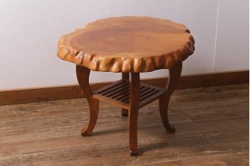 中古　民芸家具　総ケヤキ材　天板一枚板　独特の存在感を放つサイドテーブル(R-041050)