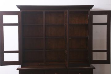 ヴィンテージ家具　松本民芸家具　収納力たっぷりの高級感漂うD型食器棚(カップボード、飾り棚、収納棚、本箱、ビンテージ)(R-041068)