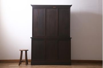 ヴィンテージ家具　松本民芸家具　収納力たっぷりの高級感漂うD型食器棚(カップボード、飾り棚、収納棚、本箱、ビンテージ)(R-041068)