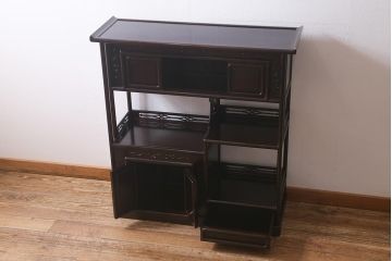 中古　民芸家具　黒檀　アジアンテイストにもおすすめな上品な意匠の茶棚(飾り棚、収納棚)(R-041074)