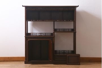 中古　民芸家具　鉄刀木(タガヤサン)　アジアンテイストにもおすすめな上品な意匠の茶棚(飾り棚、収納棚)(R-041075)
