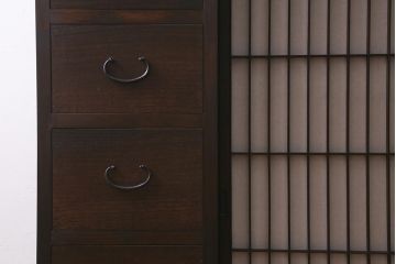 ラフジュ工房オリジナル　古建具リメイク　引き出し付き　障子貼りに組子が映える和モダンなキャビネット(戸棚、リビングボード)(R-041078)