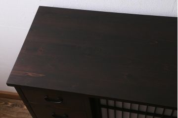 ラフジュ工房オリジナル　古建具リメイク　引き出し付き　障子貼りに組子が映える和モダンなキャビネット(戸棚、リビングボード)(R-041078)