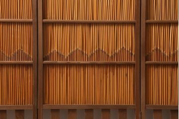 ビンテージ家具　昭和後期　凝ったデザインが魅力的な四連折り畳み式パーテーション(つい立て、衝立、仕切り)(R-041080)