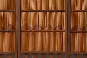 ビンテージ家具　昭和後期　凝ったデザインが魅力的な四連折り畳み式パーテーション(つい立て、衝立、仕切り)(R-041080)