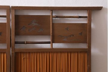 ビンテージ家具　昭和後期　凝ったデザインが魅力的な四連折り畳み式パーテーション(つい立て、衝立、仕切り)(R-041080)