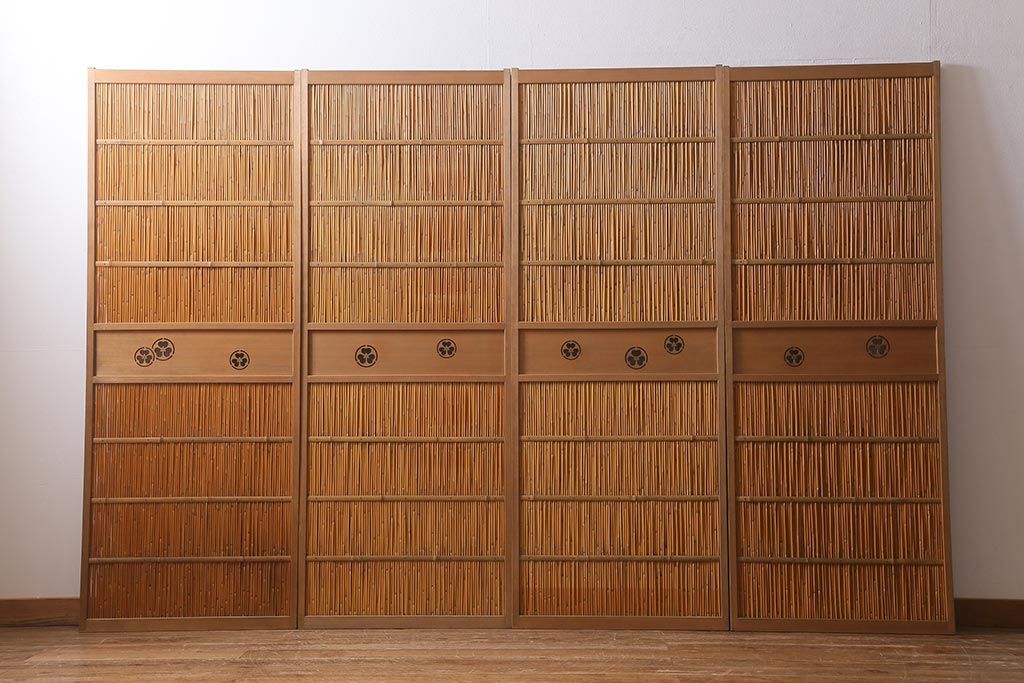 レトロ建具　昭和後期　美品!和の風情を演出してくれる御簾戸4枚セット(戸、簀戸、葭戸、夏障子、夏戸、窓、葦戸)(R-041087)