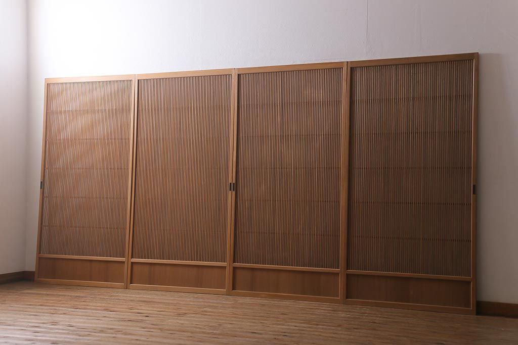 アンティーク建具　和製アンティーク　昭和中期　味わい深い木味が魅力の万本格子戸4枚セット(引き戸、建具)(R-041088)