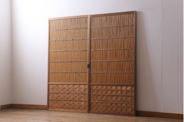 ビンテージ建具　和の風情を演出する御簾戸2枚セット(簾戸、簀戸、葭戸、夏障子、夏戸、葦戸)(R-041089)