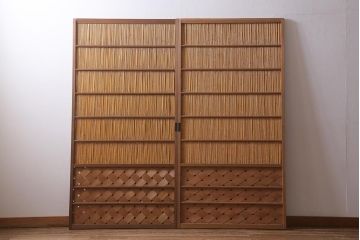 ビンテージ建具　和の風情を演出する御簾戸2枚セット(簾戸、簀戸、葭戸、夏障子、夏戸、葦戸)(R-041089)