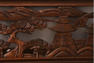 アンティーク建具　和製アンティーク　昭和中期　近江八景　繊細な彫刻が見事な欄間(明かり取り、明り取り)(R-041091)