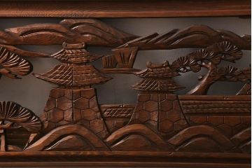 アンティーク建具　和製アンティーク　昭和中期　近江八景　繊細な彫刻が見事な欄間(明かり取り、明り取り)(R-041091)