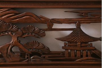 アンティーク建具　和製アンティーク　昭和中期　近江八景　繊細な彫刻が見事な欄間(明かり取り、明り取り)(R-041091)