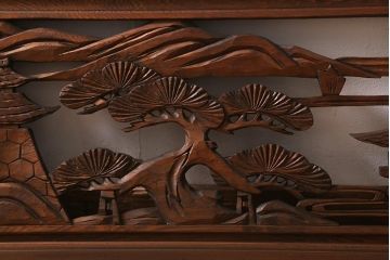 アンティーク建具　和製アンティーク　昭和中期　近江八景　繊細な彫刻が見事な欄間(明かり取り、明り取り)(R-041091)