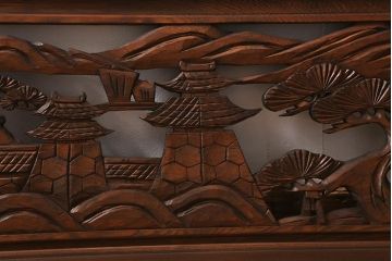 アンティーク建具　和製アンティーク　昭和中期　近江八景　繊細な彫刻が見事な欄間(明かり取り、明り取り)(R-041091)