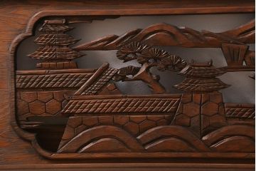 アンティーク建具　和製アンティーク　昭和中期　近江八景　繊細な彫刻が見事な欄間(明かり取り、明り取り)(R-041091)