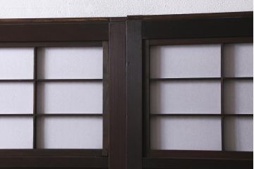 アンティーク建具　和製アンティーク　昭和中期　裏障子付き　深みのある色合いが風情漂う格子戸2枚セット(引き戸、建具)(R-041092)