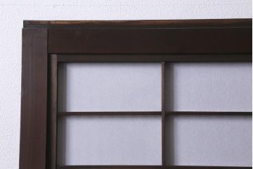 アンティーク建具　和製アンティーク　昭和中期　裏障子付き　深みのある色合いが風情漂う格子戸2枚セット(引き戸、建具)(R-041092)